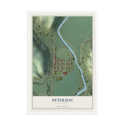Map of Peterson, Minnesota, 12 x 18 inch print in a white wood frame