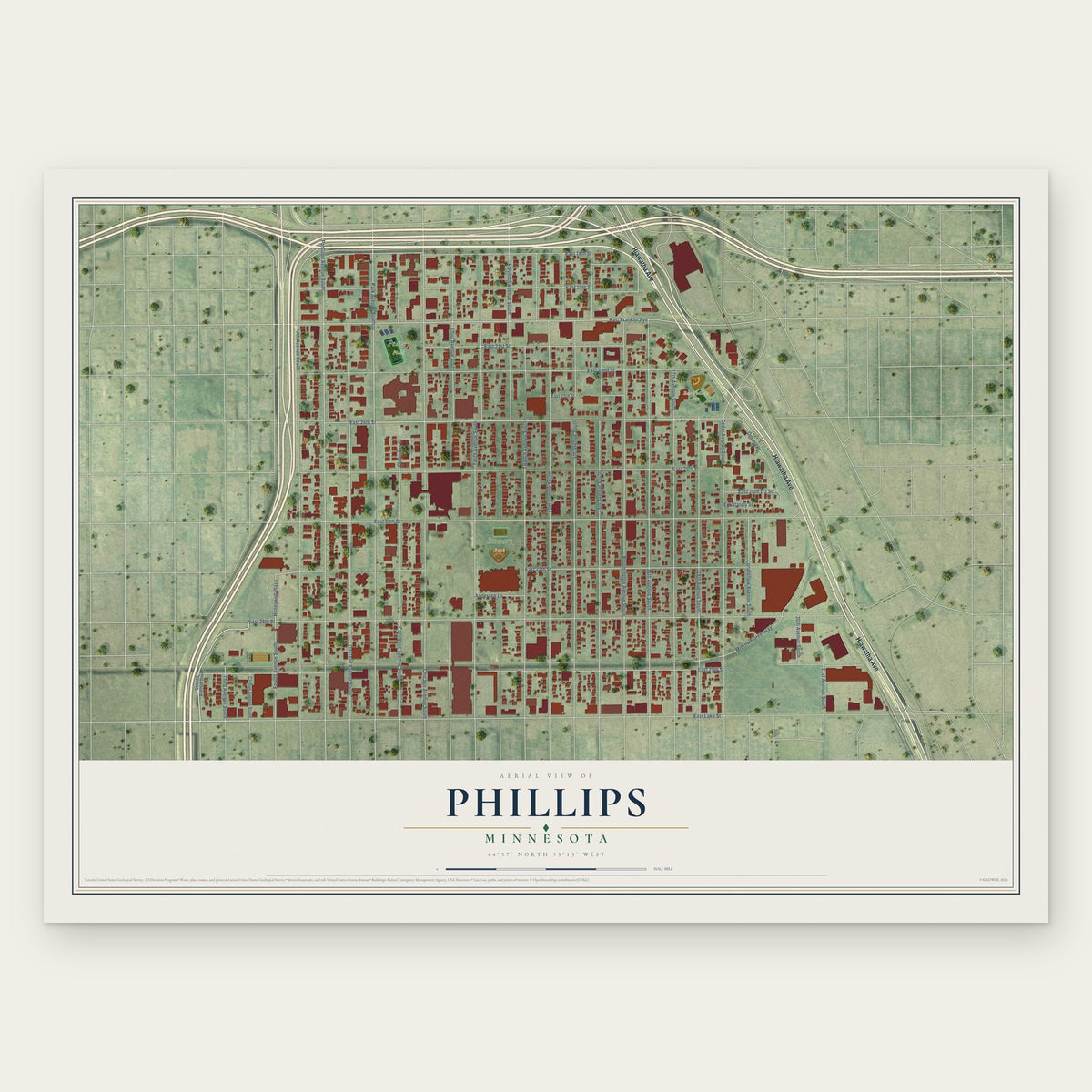 Phillips, Minnesota map print, the full design