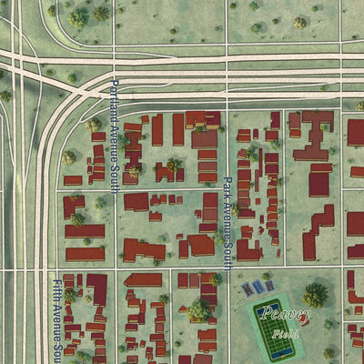 Close-up of the map of Phillips, Minnesota print showing street and building detail