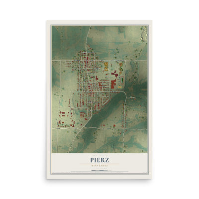 Map of Pierz, Minnesota, 12 x 18 inch unframed archival matte print