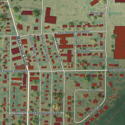 Close-up of the map of Pierz, Minnesota print showing street and building detail
