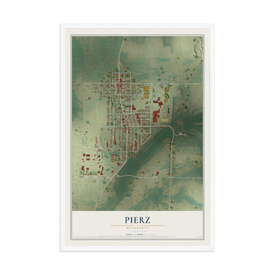 Map of Pierz, Minnesota, 12 x 18 inch print in a white wood frame