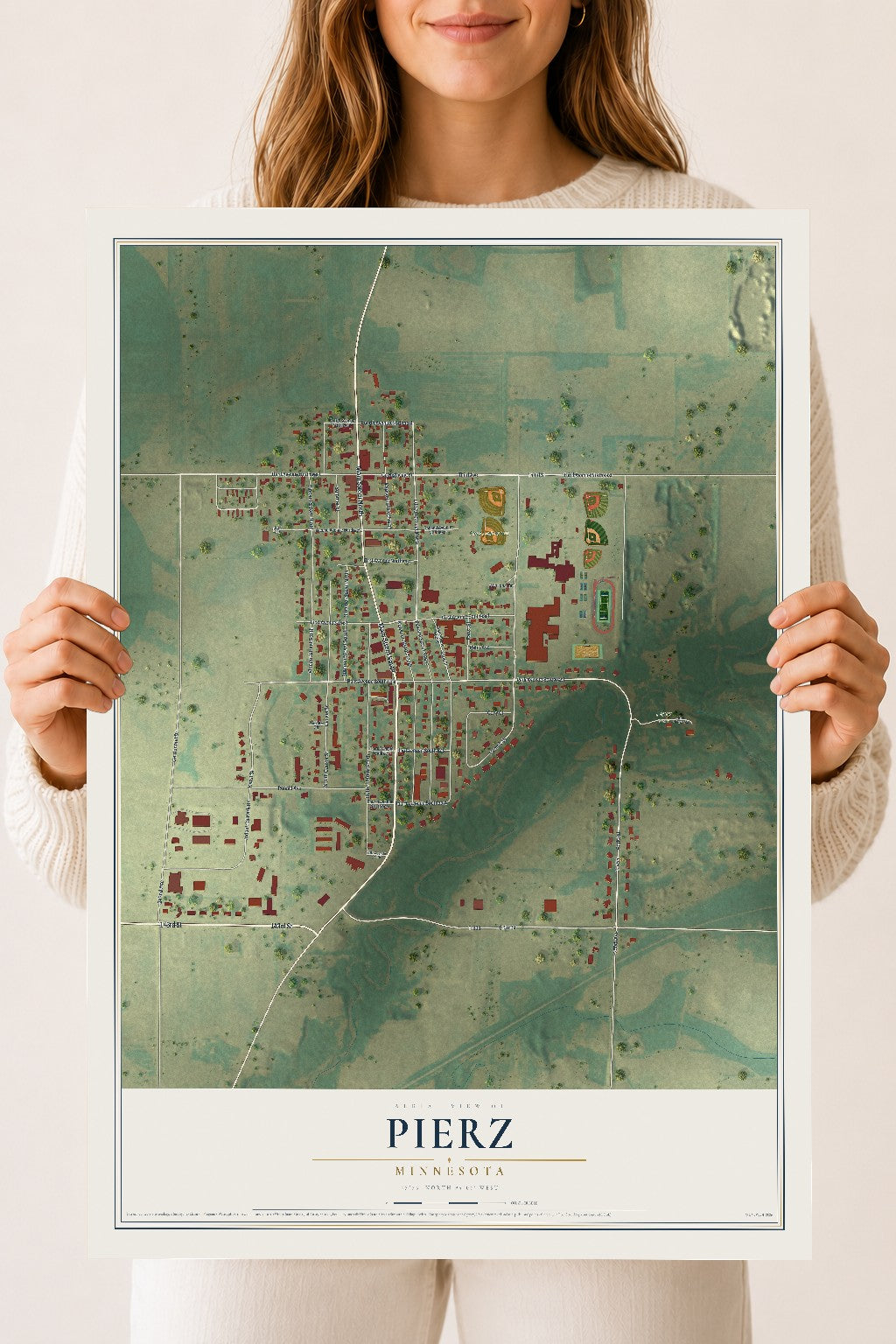 Map of Pierz, Minnesota, 18 x 24 inch unframed archival matte print