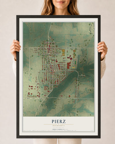 Map of Pierz, Minnesota, 24 x 36 inch print in a black wood frame