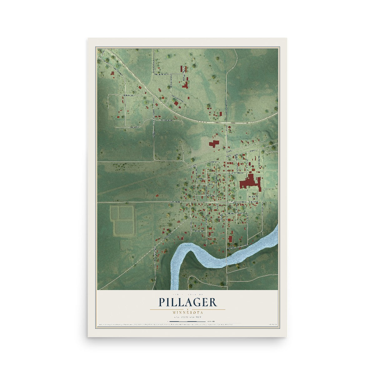 Map of Pillager, Minnesota, 12 x 18 inch unframed archival matte print