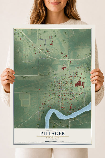 Map of Pillager, Minnesota, 18 x 24 inch unframed archival matte print