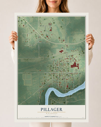Map of Pillager, Minnesota, 24 x 36 inch unframed archival matte print