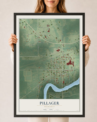 Map of Pillager, Minnesota, 24 x 36 inch print in a black wood frame