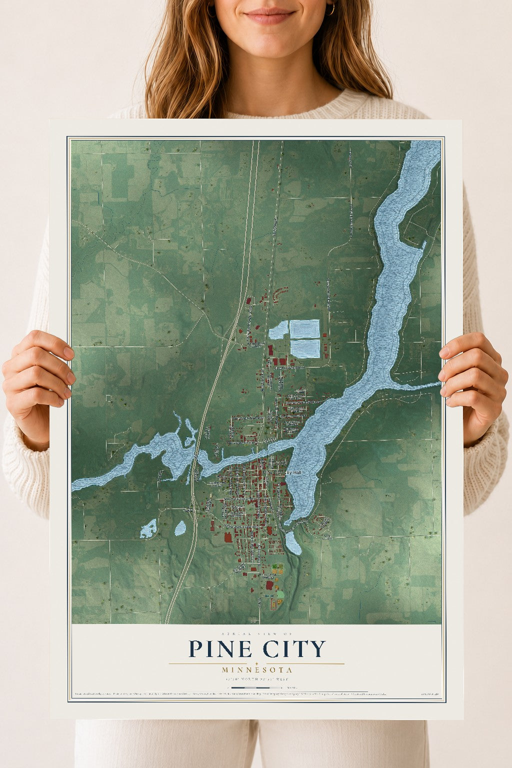Map of Pine City, Minnesota, 18 x 24 inch unframed archival matte print