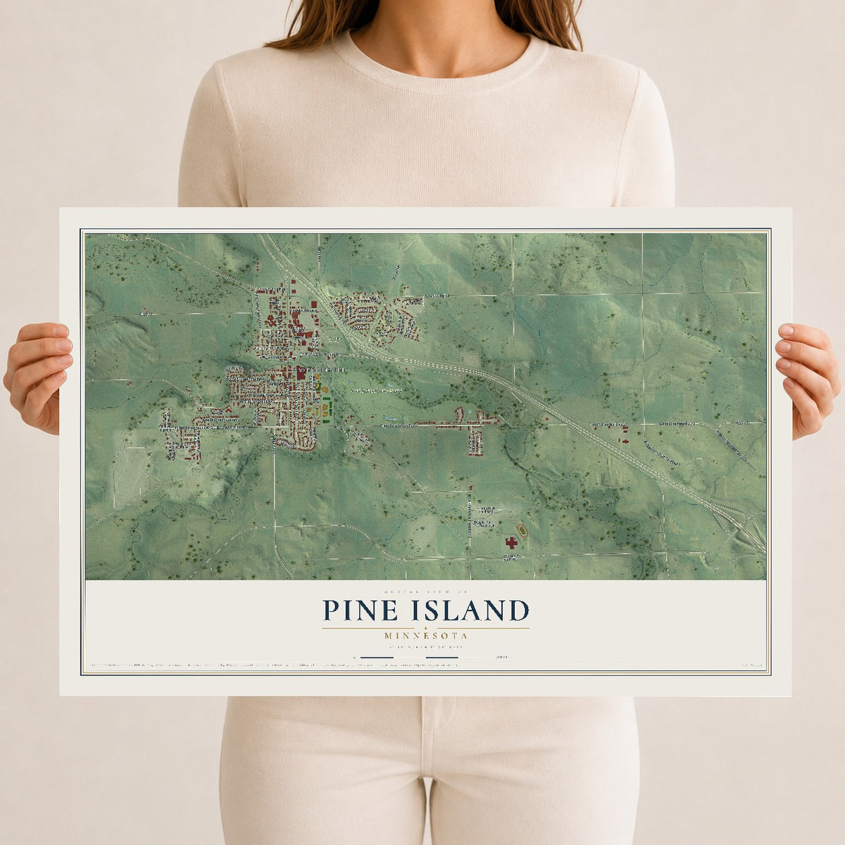 Map of Pine Island, Minnesota, 12 x 18 inch unframed archival matte print