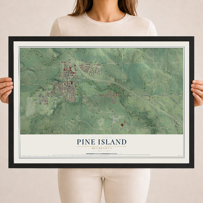 Map of Pine Island, Minnesota, 18 x 24 inch print in a black wood frame