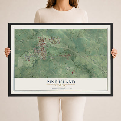 Map of Pine Island, Minnesota, 24 x 36 inch print in a black wood frame