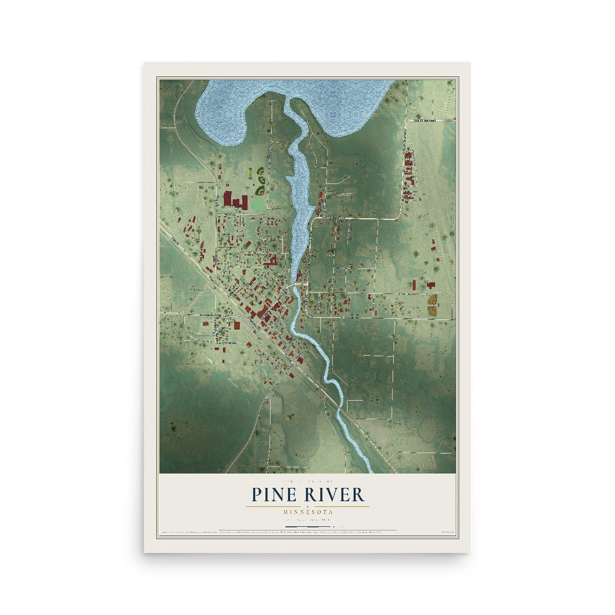 Map of Pine River, Minnesota, 12 x 18 inch unframed archival matte print