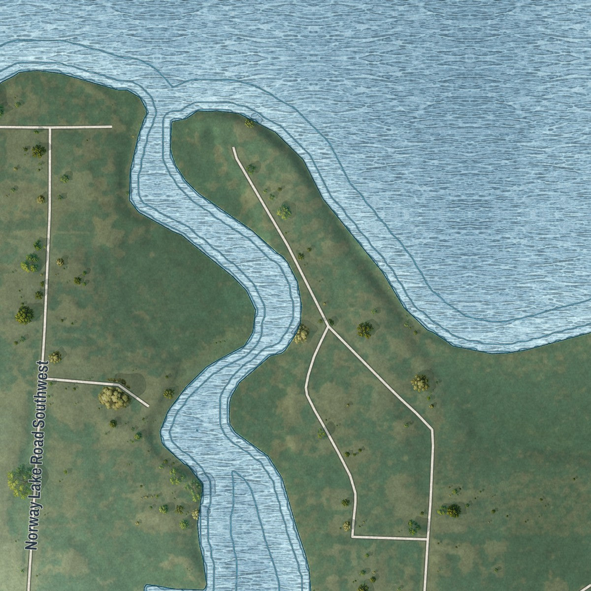 Second close-up of the map of Pine River, Minnesota print showing more streets and buildings