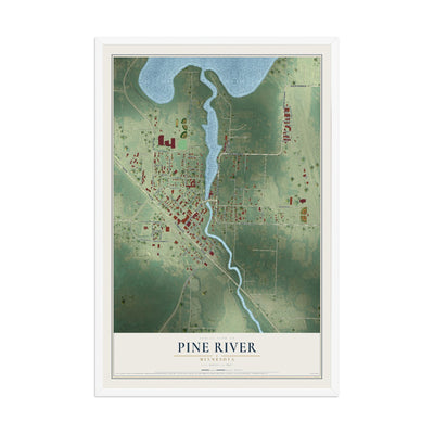 Map of Pine River, Minnesota, 12 x 18 inch print in a white wood frame