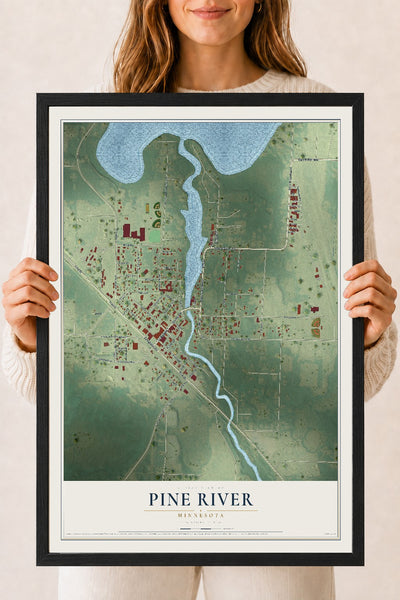 Map of Pine River, Minnesota, 18 x 24 inch print in a black wood frame