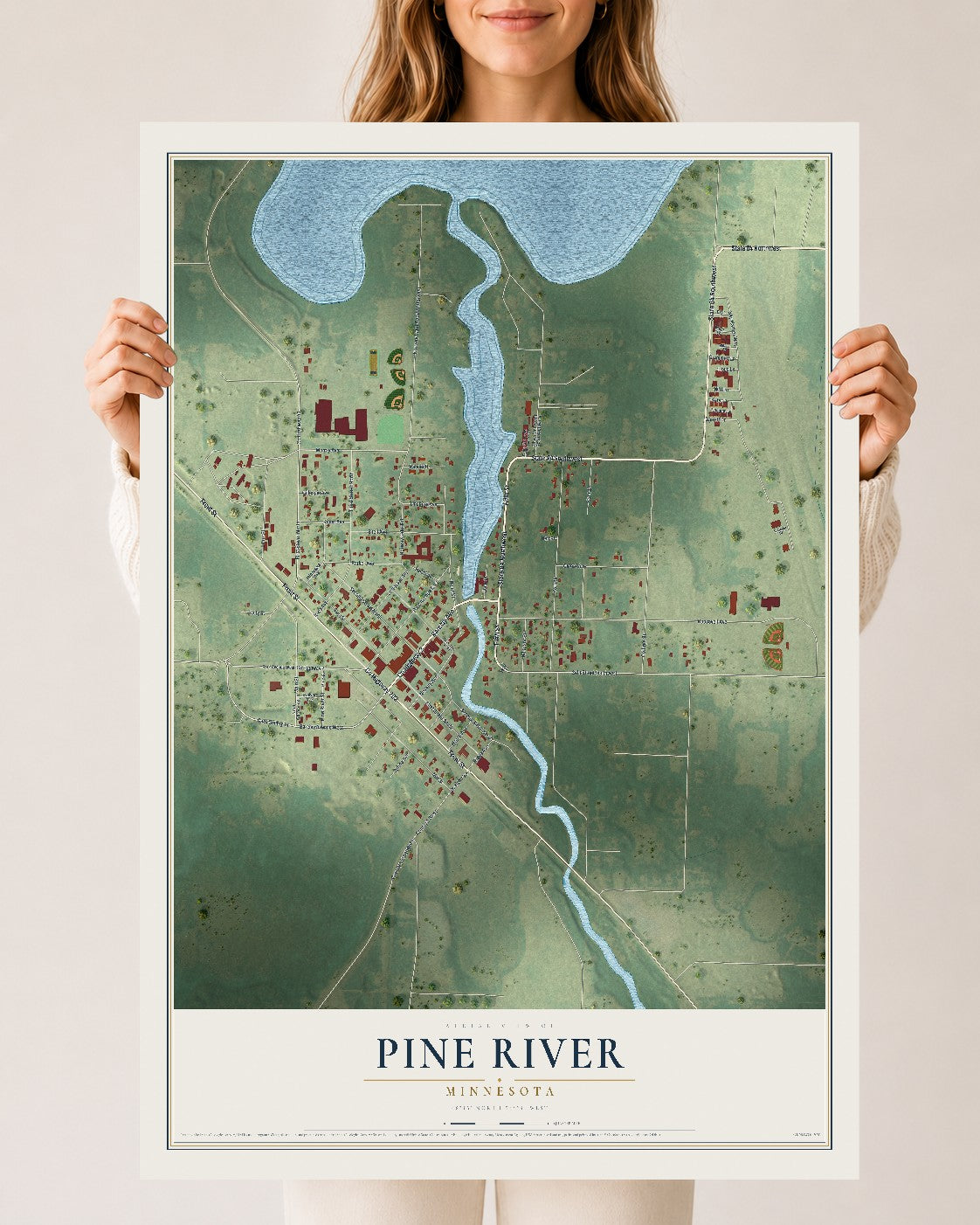 Map of Pine River, Minnesota, 24 x 36 inch unframed archival matte print