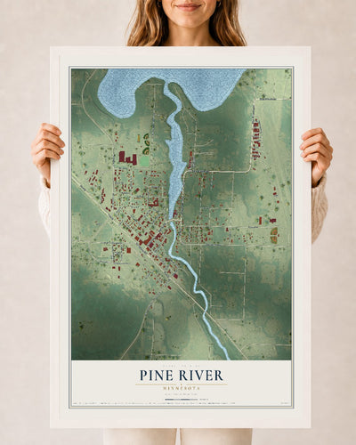Map of Pine River, Minnesota, 24 x 36 inch print in a white wood frame