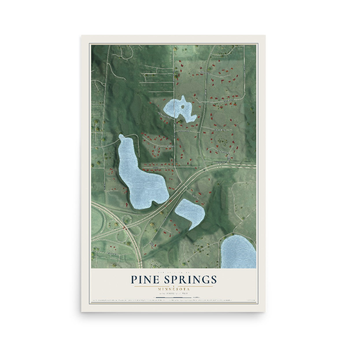 Map of Pine Springs, Minnesota, 12 x 18 inch unframed archival matte print