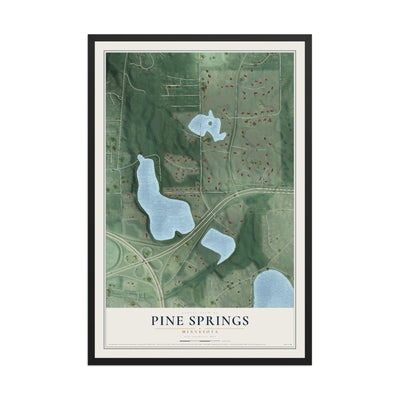 Map of Pine Springs, Minnesota, 12 x 18 inch print in a black wood frame