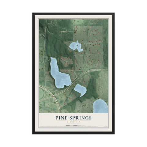 Map of Pine Springs, Minnesota, 12 x 18 inch print in a black wood frame