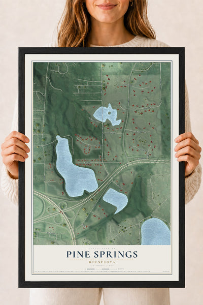 Map of Pine Springs, Minnesota, 18 x 24 inch print in a black wood frame