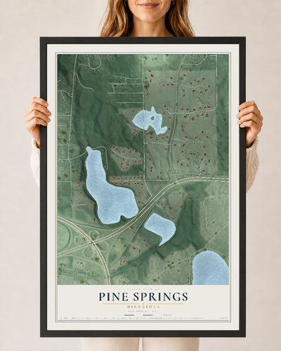 Map of Pine Springs, Minnesota, 24 x 36 inch print in a black wood frame