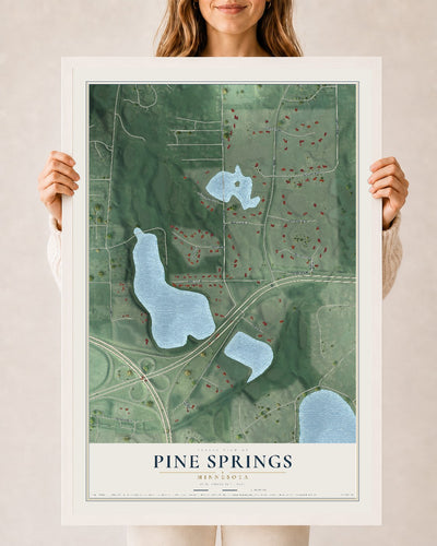 Map of Pine Springs, Minnesota, 24 x 36 inch print in a white wood frame