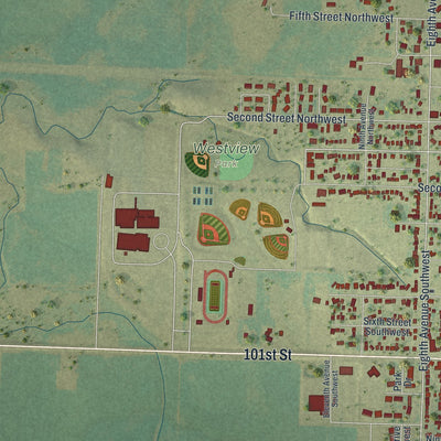 Second close-up of the map of Pipestone, Minnesota print showing more streets and buildings