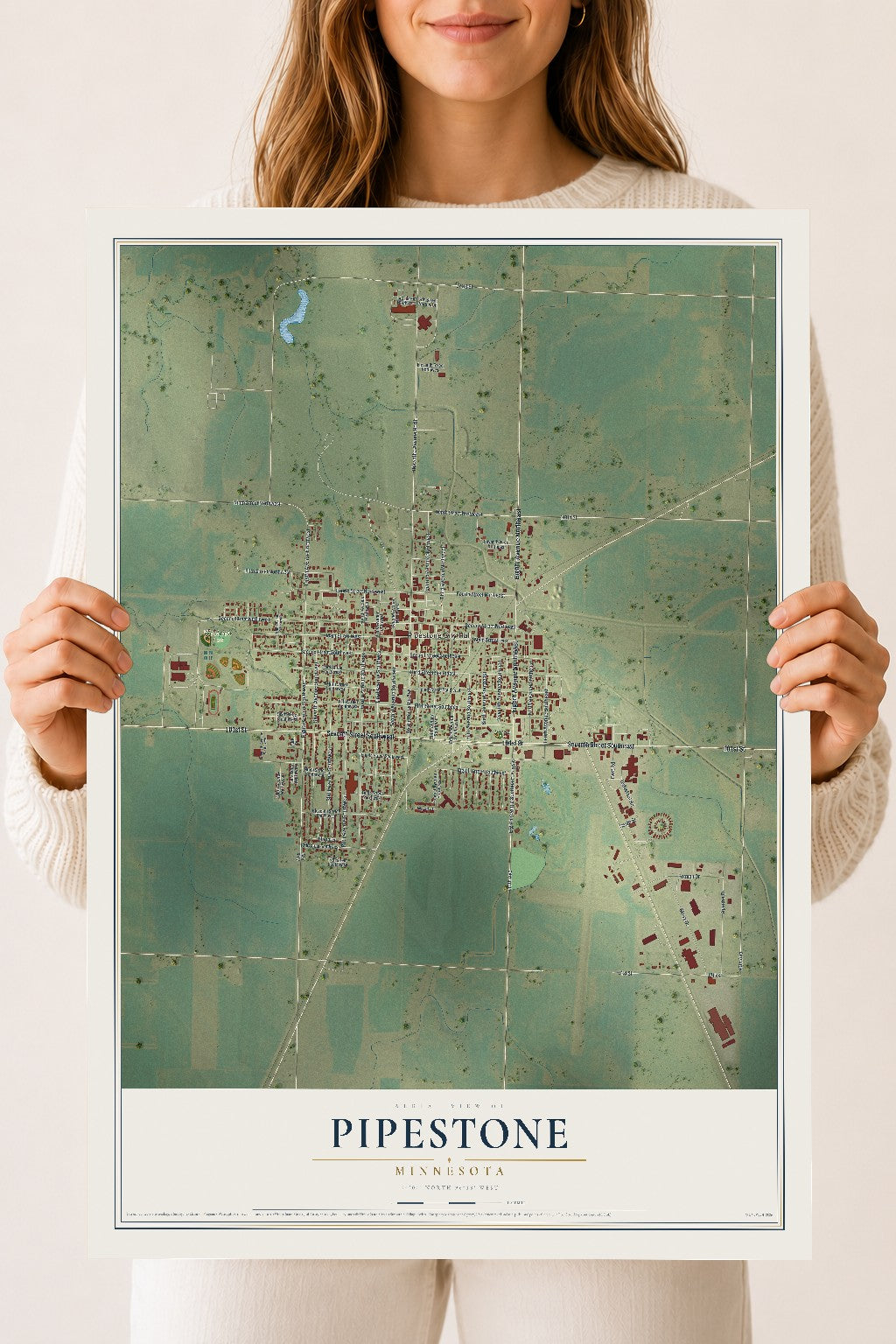 Map of Pipestone, Minnesota, 18 x 24 inch unframed archival matte print
