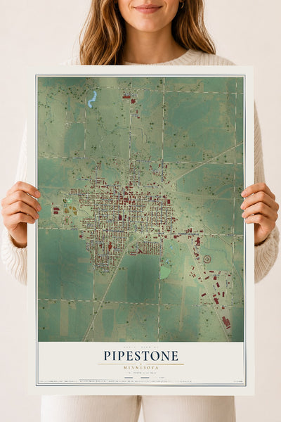 Map of Pipestone, Minnesota, 18 x 24 inch unframed archival matte print