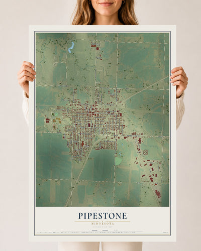 Map of Pipestone, Minnesota, 24 x 36 inch unframed archival matte print