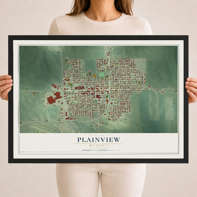 Map of Plainview, Minnesota, 18 x 24 inch print in a black wood frame
