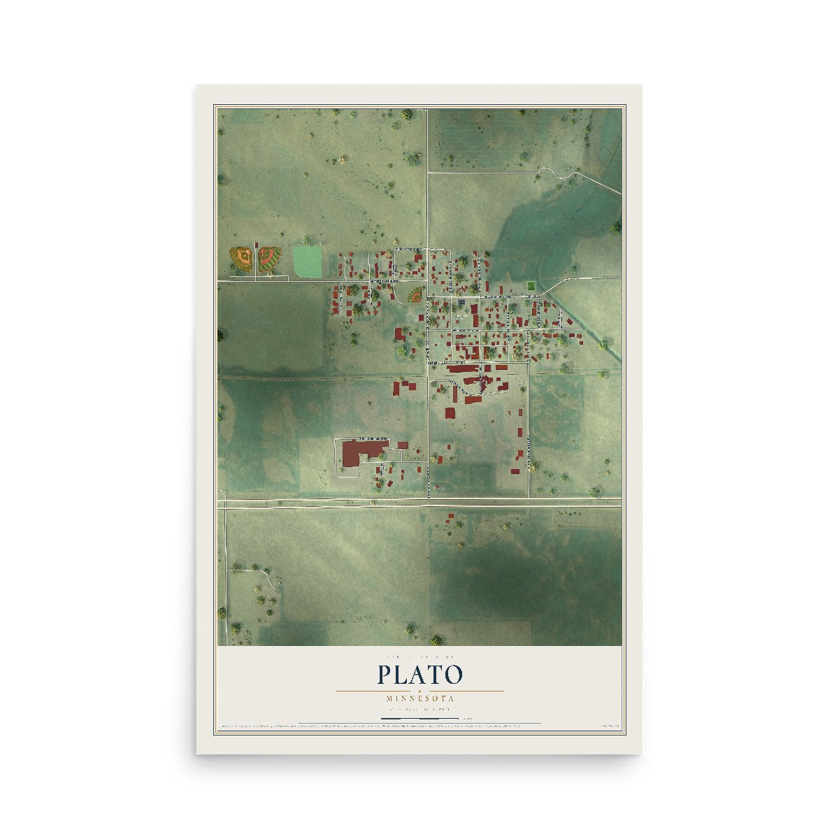 Map of Plato, Minnesota, 12 x 18 inch unframed archival matte print