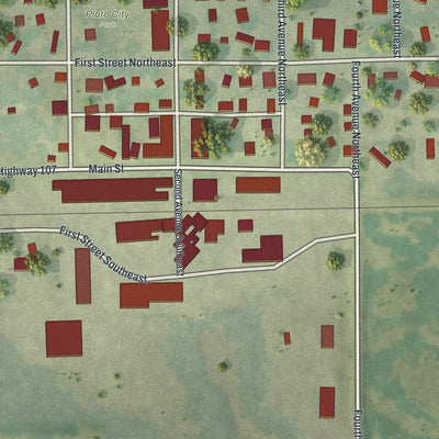 Close-up of the map of Plato, Minnesota print showing street and building detail