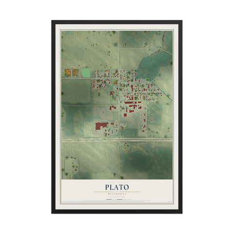 Map of Plato, Minnesota, 12 x 18 inch print in a black wood frame