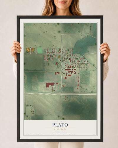 Map of Plato, Minnesota, 24 x 36 inch print in a black wood frame