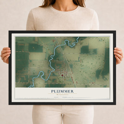 Map of Plummer, Minnesota, 12 x 18 inch print in a black wood frame