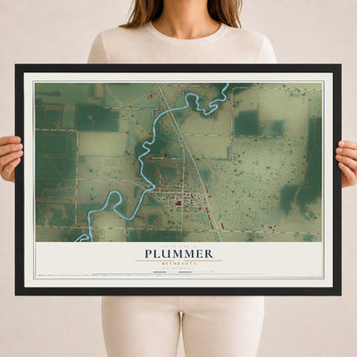 Map of Plummer, Minnesota, 18 x 24 inch print in a black wood frame