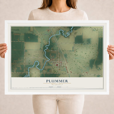 Map of Plummer, Minnesota, 18 x 24 inch print in a white wood frame