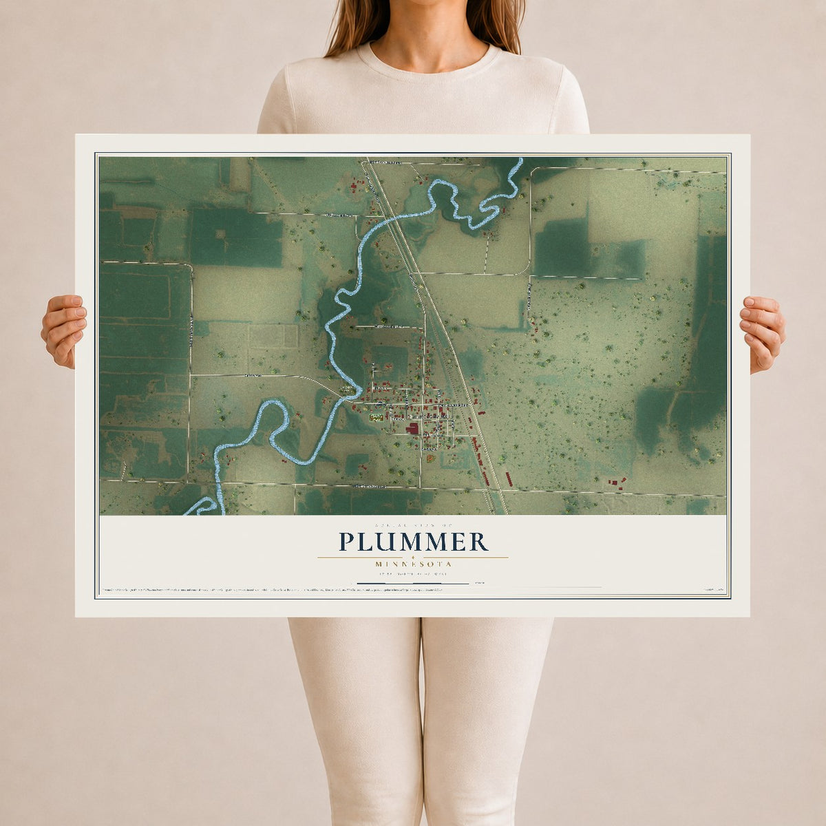 Map of Plummer, Minnesota, 24 x 36 inch unframed archival matte print