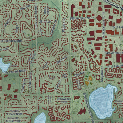 Close-up of the map of Plymouth, Minnesota print showing street and building detail