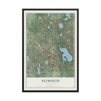 Map of Plymouth, Minnesota, 12 x 18 inch print in a black wood frame