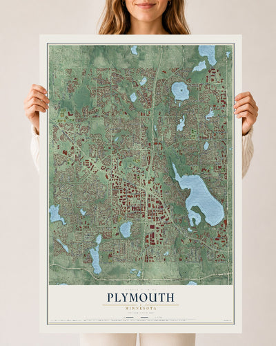 Map of Plymouth, Minnesota, 24 x 36 inch unframed archival matte print