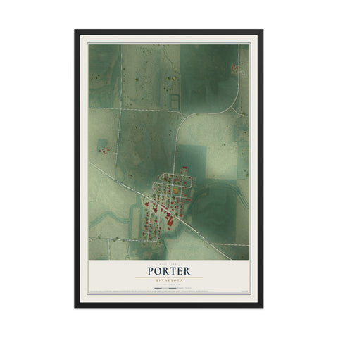 Map of Porter, Minnesota, 12 x 18 inch print in a black wood frame