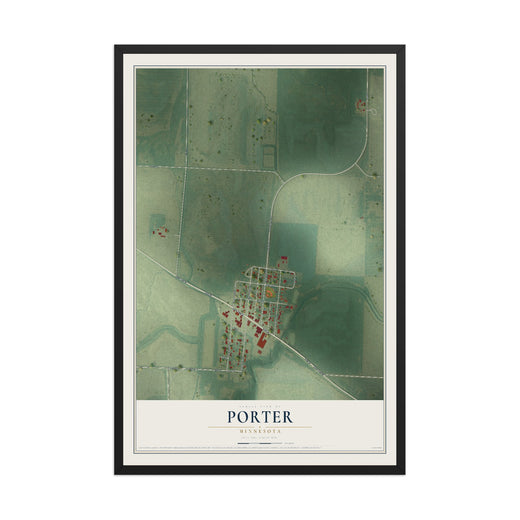 Map of Porter, Minnesota, 12 x 18 inch print in a black wood frame