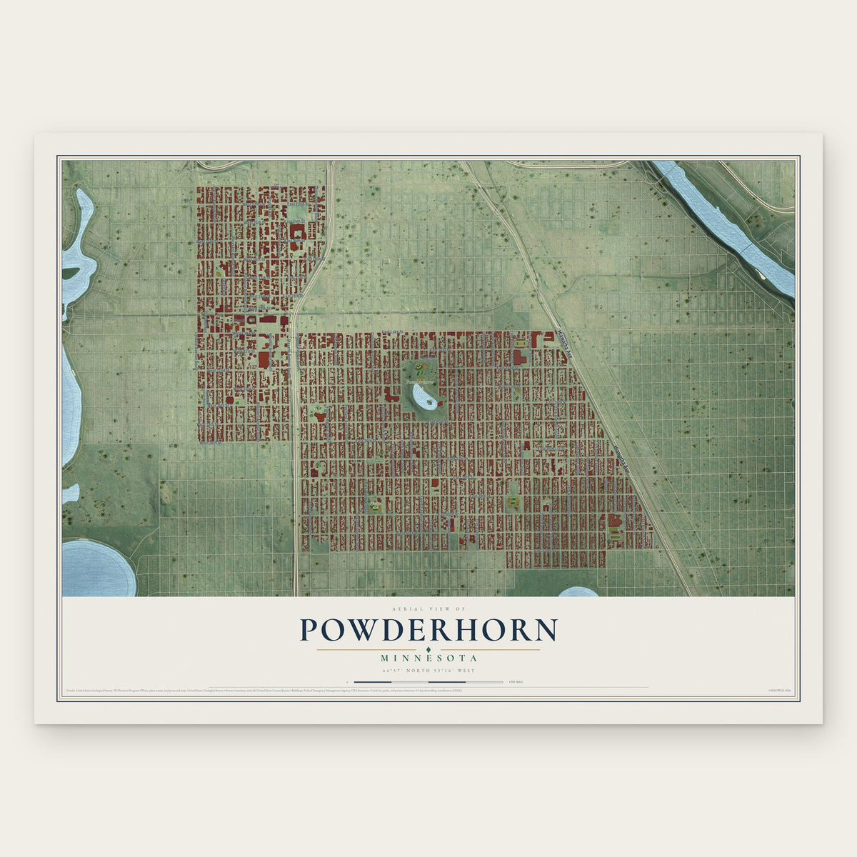 Powderhorn, Minnesota map print, the full design