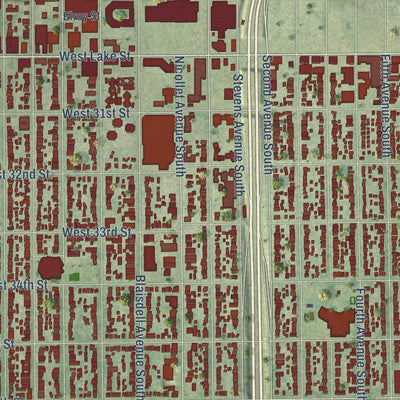 Close-up of the map of Powderhorn, Minnesota print showing street and building detail