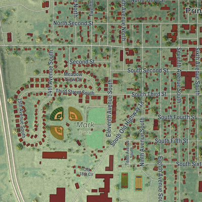 Close-up of the map of Princeton, Minnesota print showing street and building detail