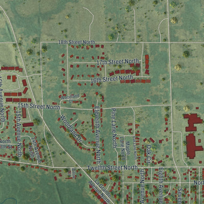 Second close-up of the map of Princeton, Minnesota print showing more streets and buildings
